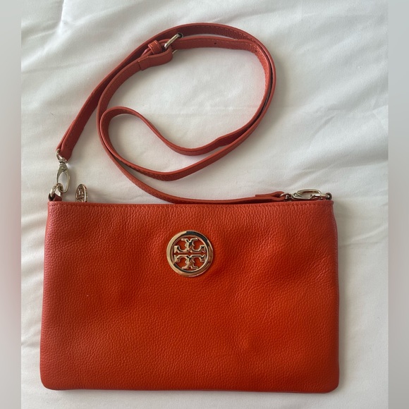 Tory Burch Handbags - TORY BURCH MERCER PEBBLED ZIP
CROSSBODY Orange Gold